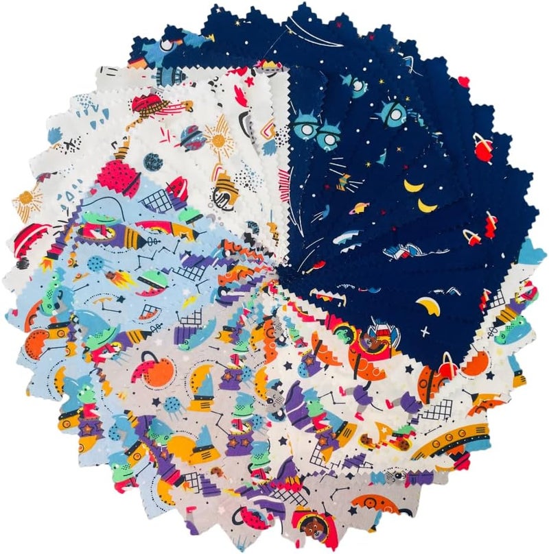 DMFR Cotton Fabric Squares 5x5 Charm Packs for Quilting 5 inch for Baby Boy Sewing Patchwork 42pcs (Galaxy Fabric) - Image 1